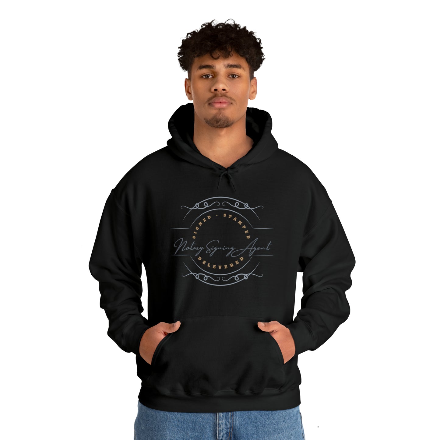 Custom "Signed, Stamped, Delivered Notary Signing Agent" Graphic Unisex Heavy Blend Hooded Sweatshirt