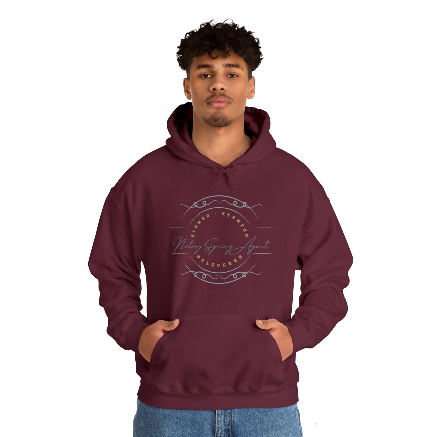 Custom "Signed, Stamped, Delivered Notary Signing Agent" Graphic Unisex Heavy Blend Hooded Sweatshirt