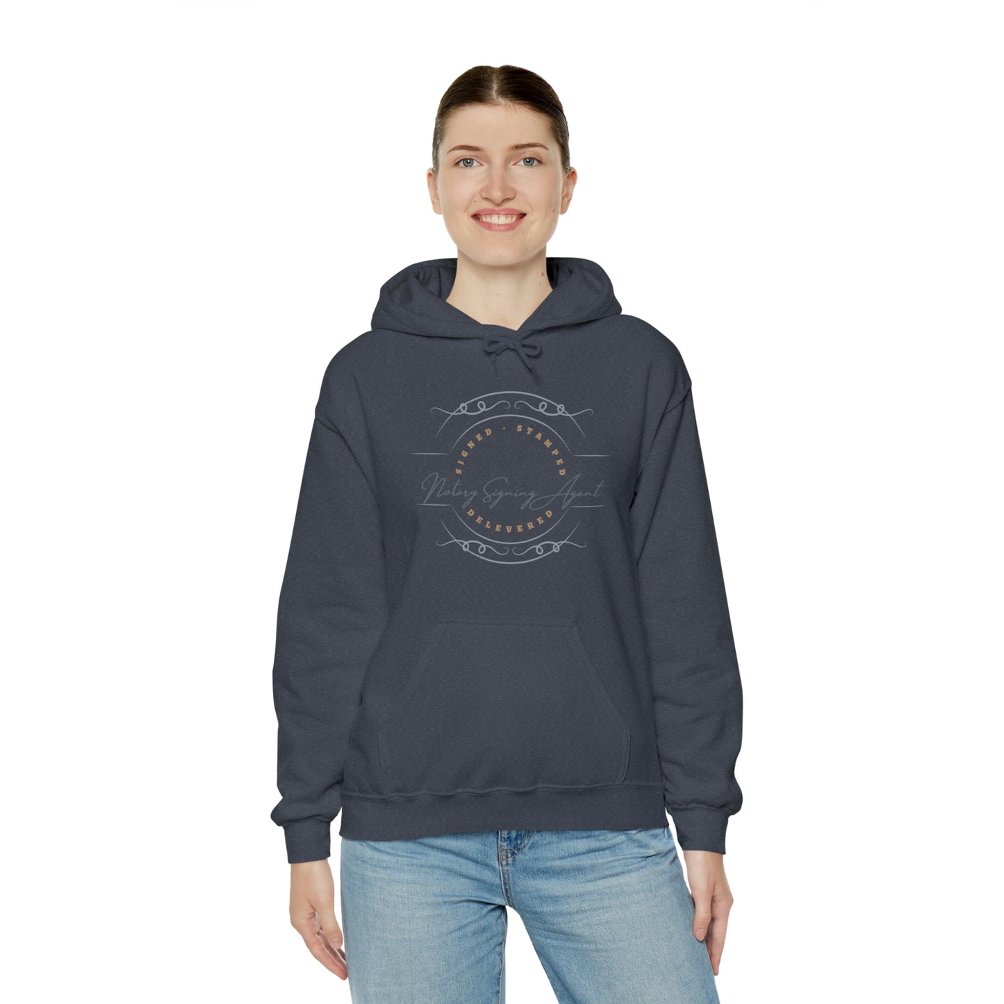 Custom "Signed, Stamped, Delivered Notary Signing Agent" Graphic Unisex Heavy Blend Hooded Sweatshirt