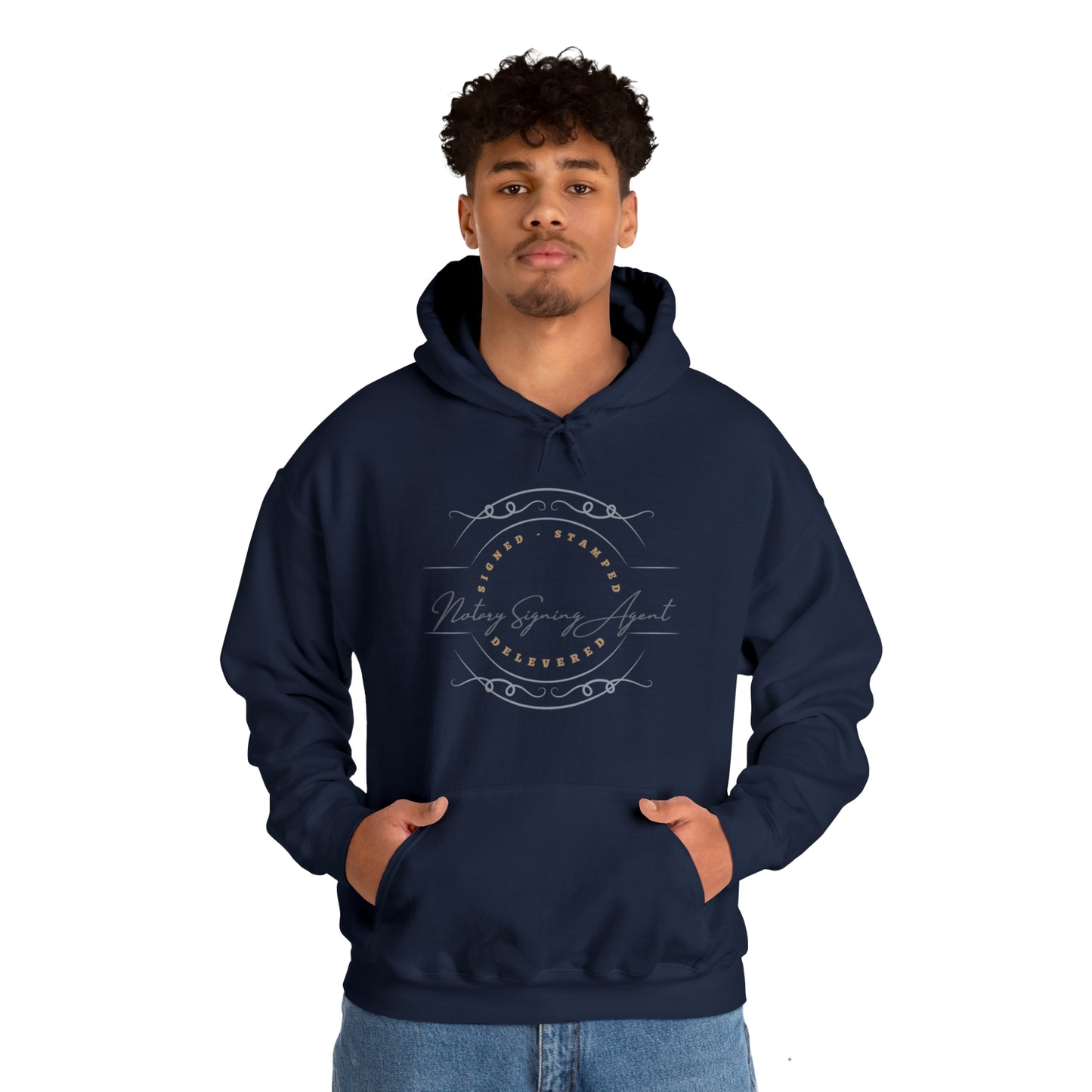 Custom "Signed, Stamped, Delivered Notary Signing Agent" Graphic Unisex Heavy Blend Hooded Sweatshirt