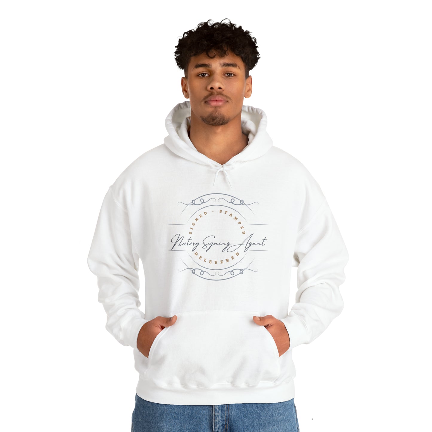 Custom "Signed, Stamped, Delivered Notary Signing Agent" Graphic Unisex Heavy Blend Hooded Sweatshirt