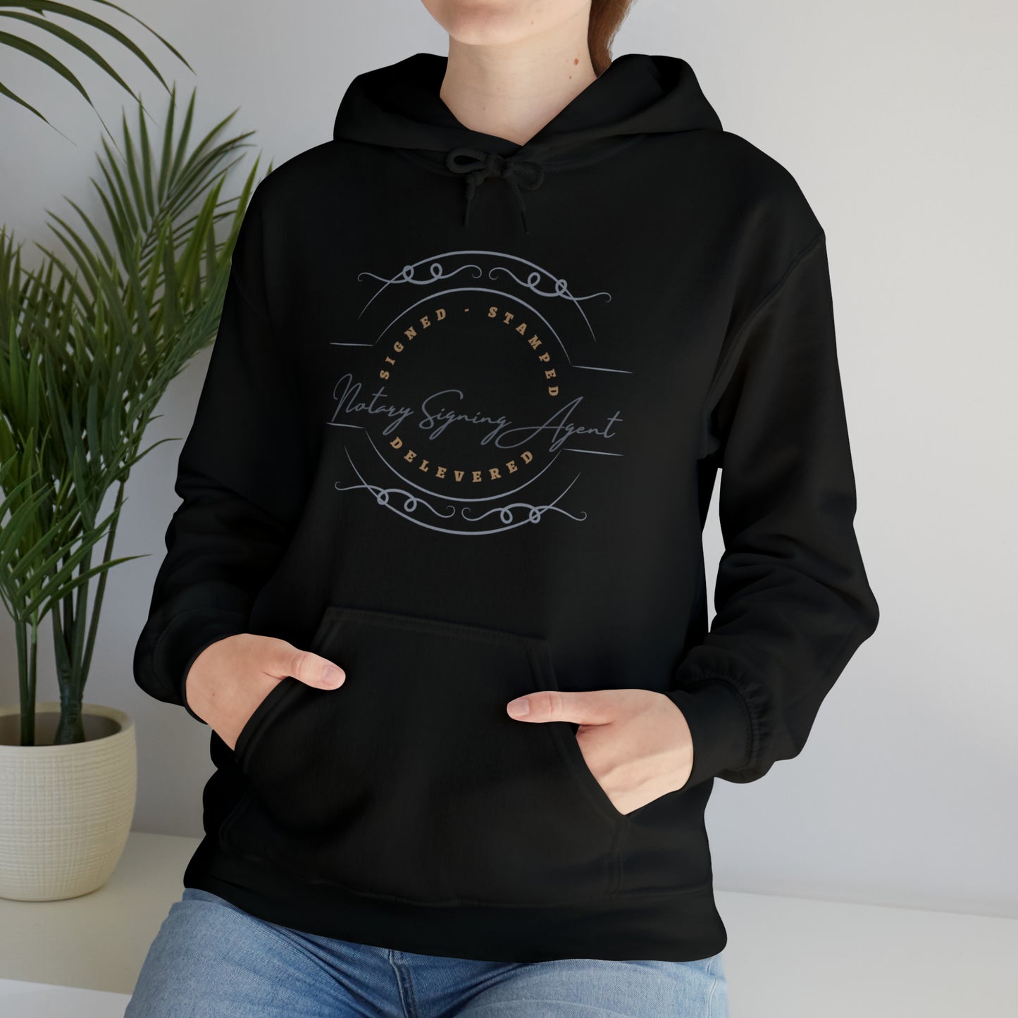 Custom "Signed, Stamped, Delivered Notary Signing Agent" Graphic Unisex Heavy Blend Hooded Sweatshirt