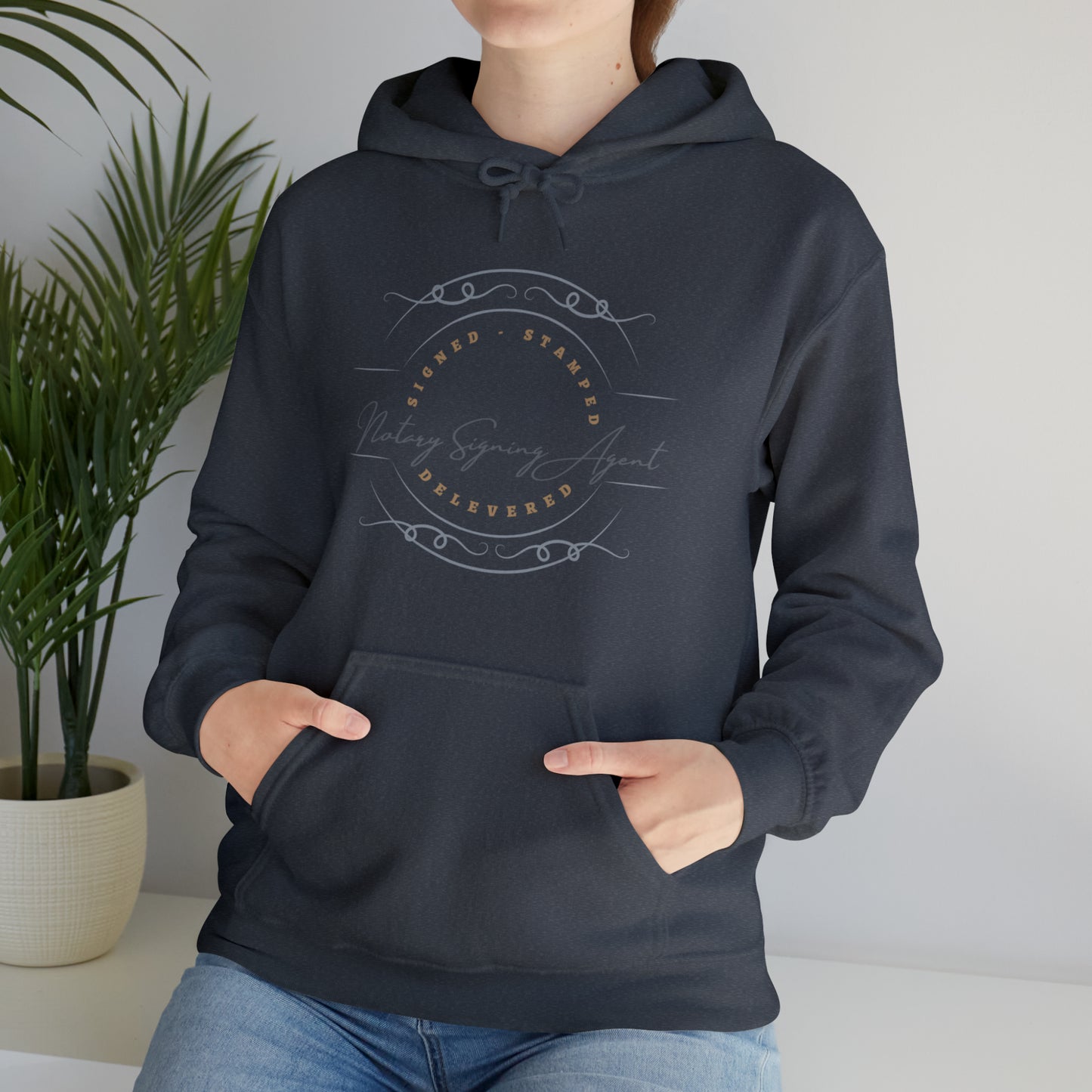 Custom "Signed, Stamped, Delivered Notary Signing Agent" Graphic Unisex Heavy Blend Hooded Sweatshirt