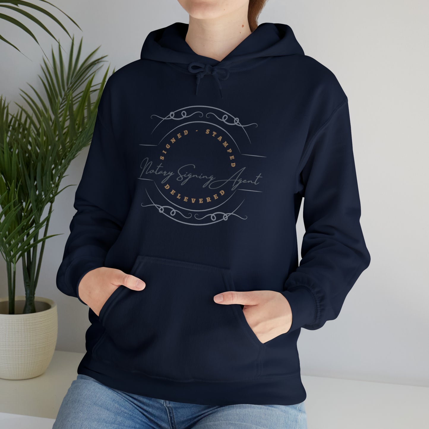 Custom "Signed, Stamped, Delivered Notary Signing Agent" Graphic Unisex Heavy Blend Hooded Sweatshirt